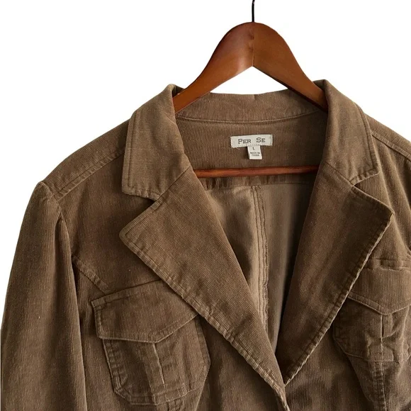 Vintage Per Se Tan Stretch Corduroy Blazer Jacket Cotton Blend Spandex Large - Picture 5 of 8